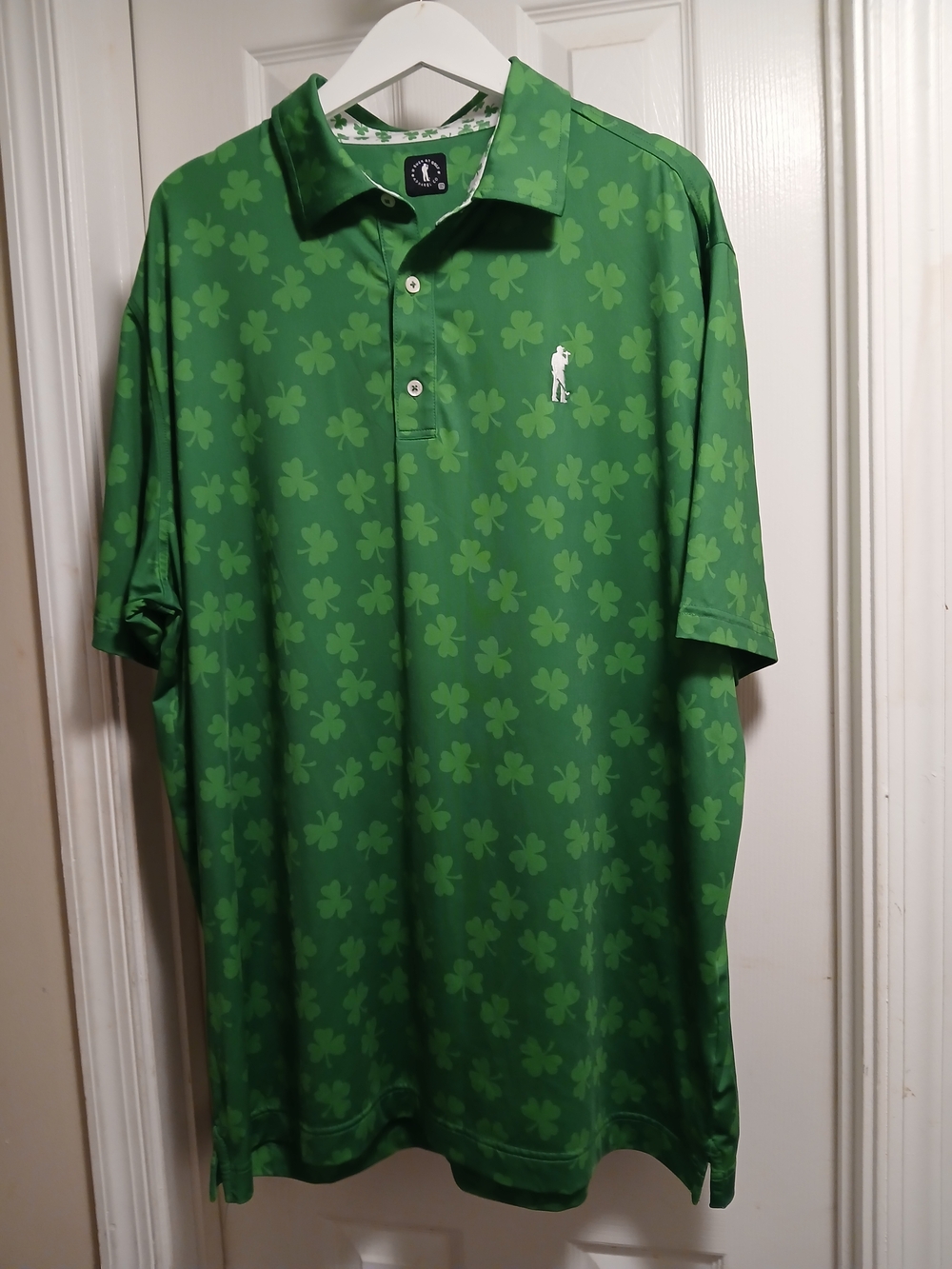 U Suck At GOLF Green Shamrock-Pattern Performance Polo SHIRT SZ.2 XL